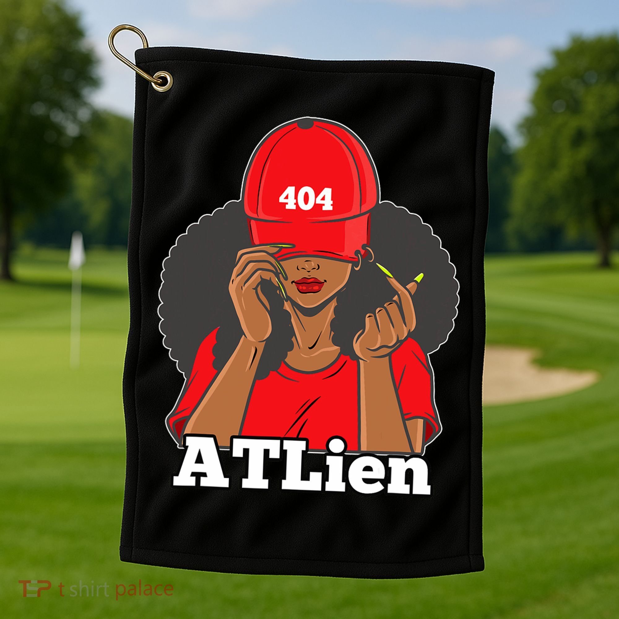 404 Atlien Atlanta Atl Area Code Black Woman Afro Golf Towel