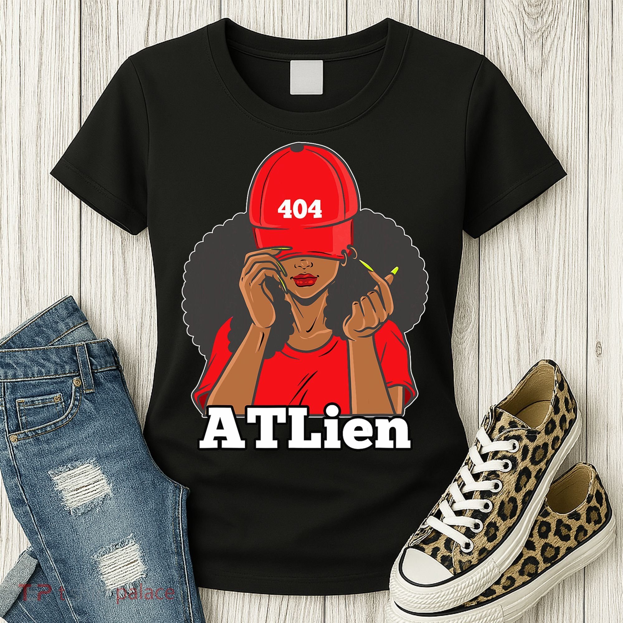 404 Atlien Atlanta Atl Area Code Black Woman Afro Women's T-Shirt