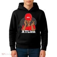 404 Atlien Atlanta Atl Area Code Black Woman Afro Kids Hoodie thumb 4