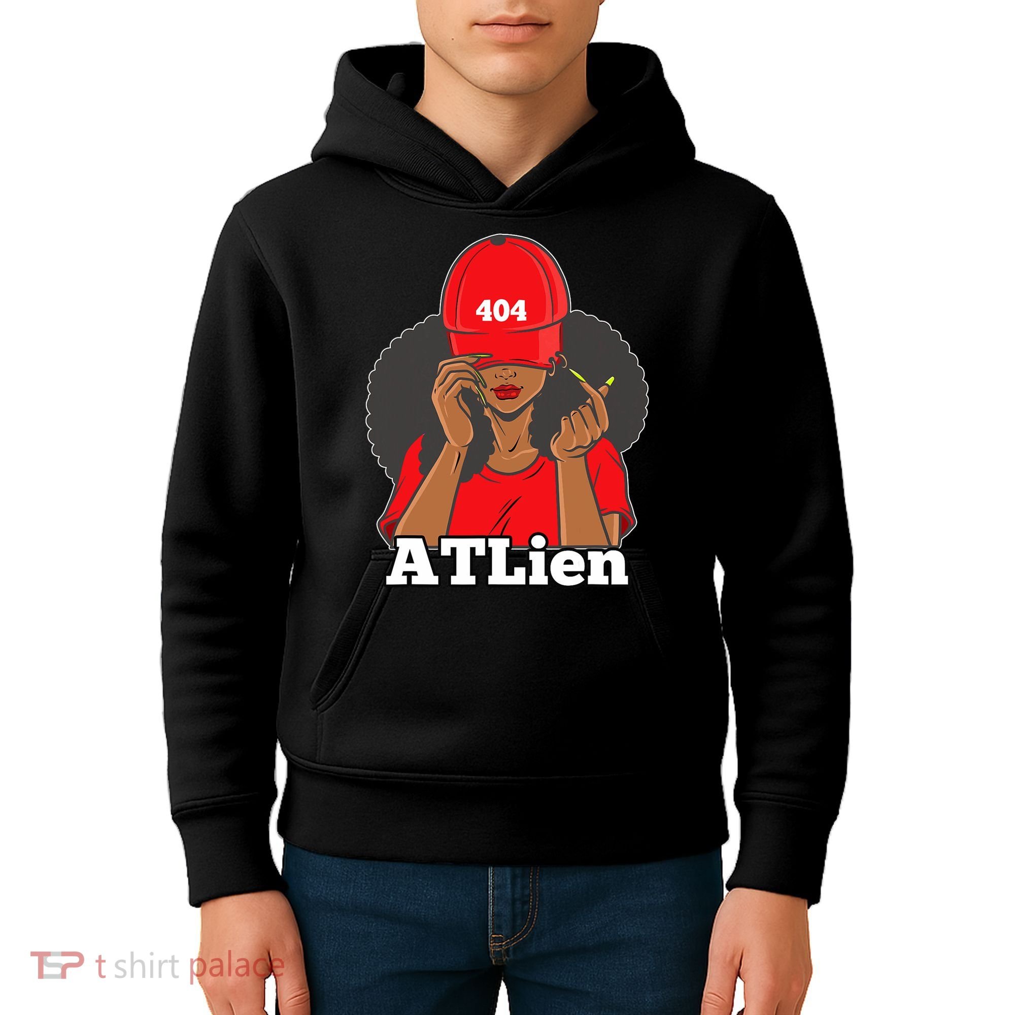 404 Atlien Atlanta Atl Area Code Black Woman Afro Kids Hoodie