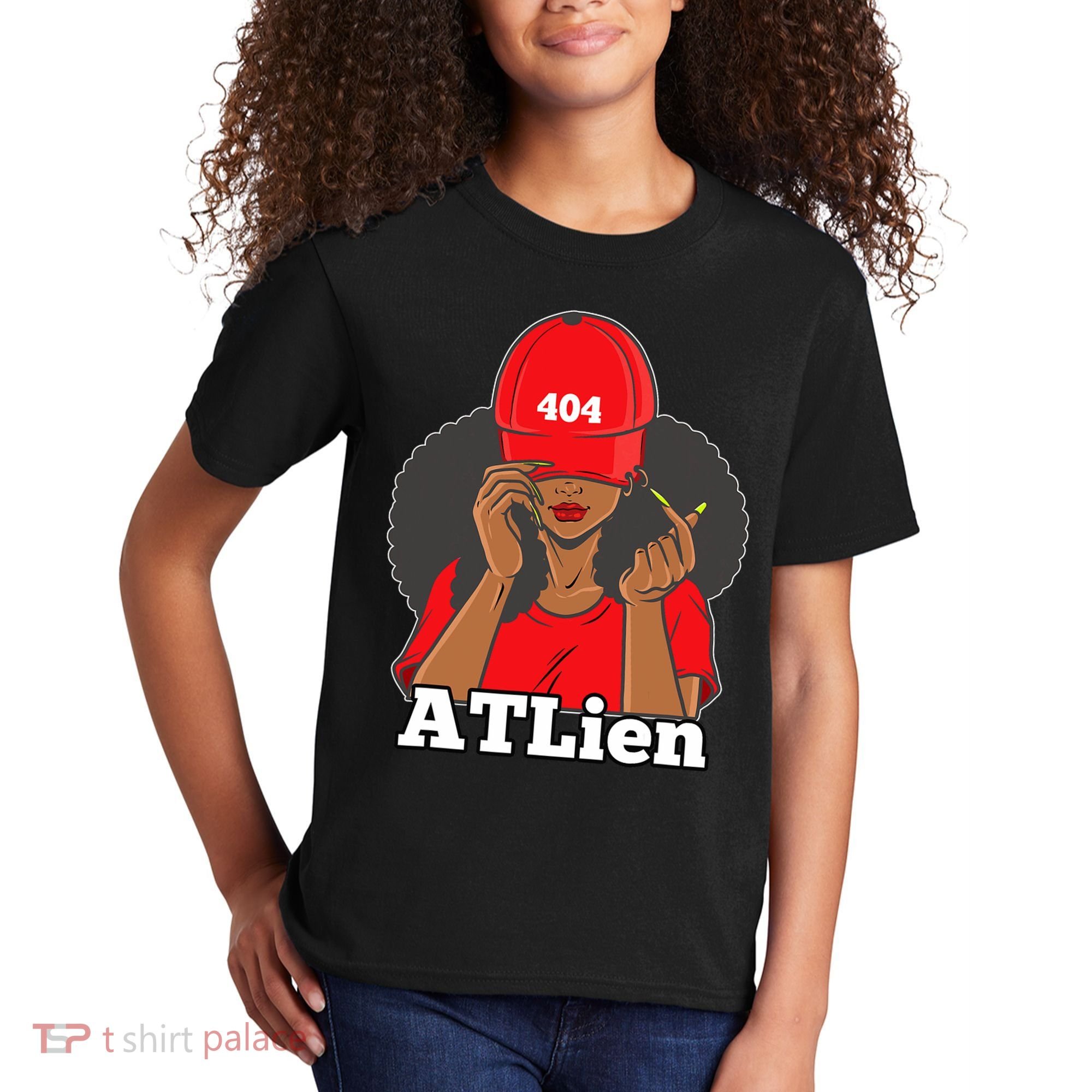 404 Atlien Atlanta Atl Area Code Black Woman Afro Kids T-Shirt