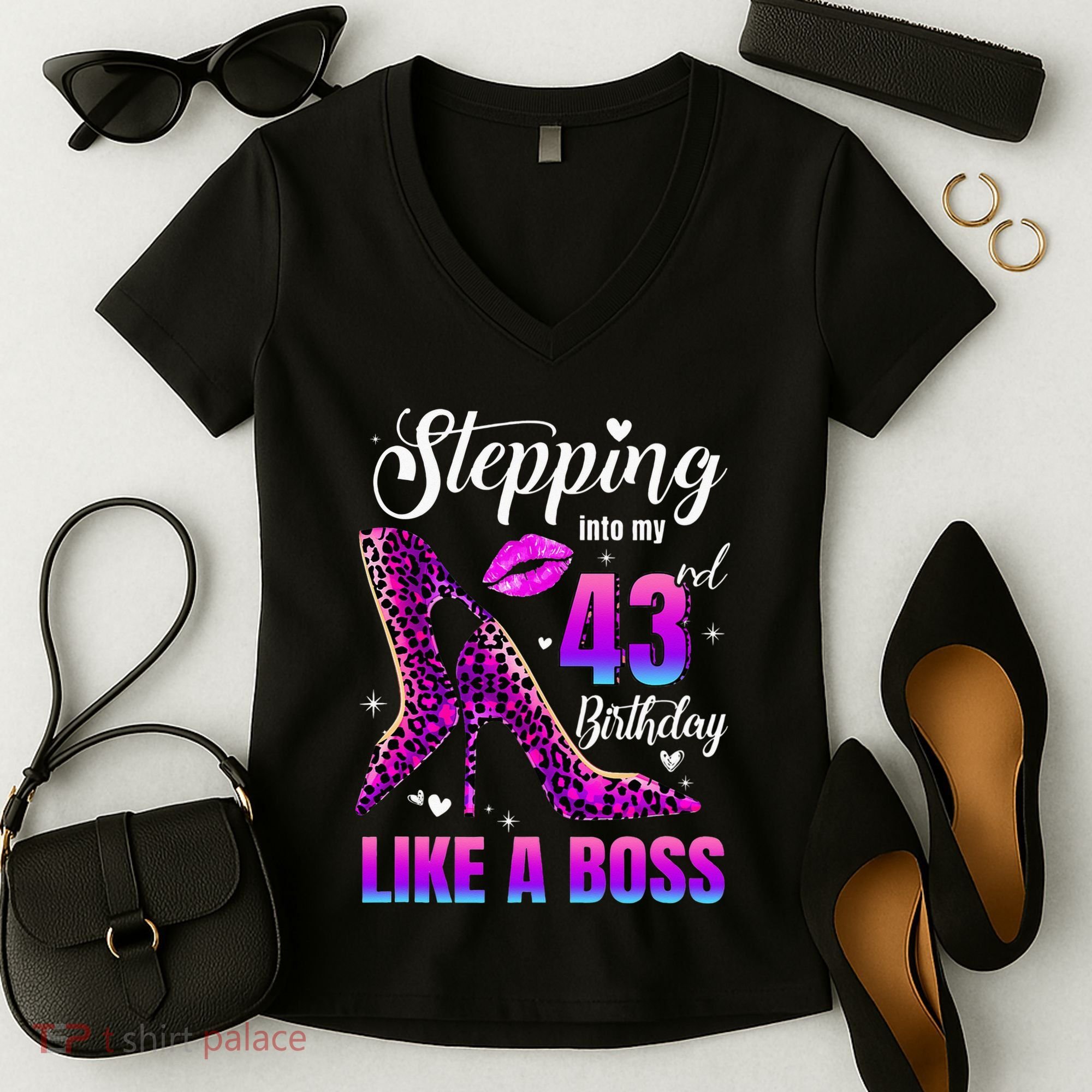43 And Fabulous High Heels Stepping Into My 43Rd Birthday Women's V-Neck T-Shirt