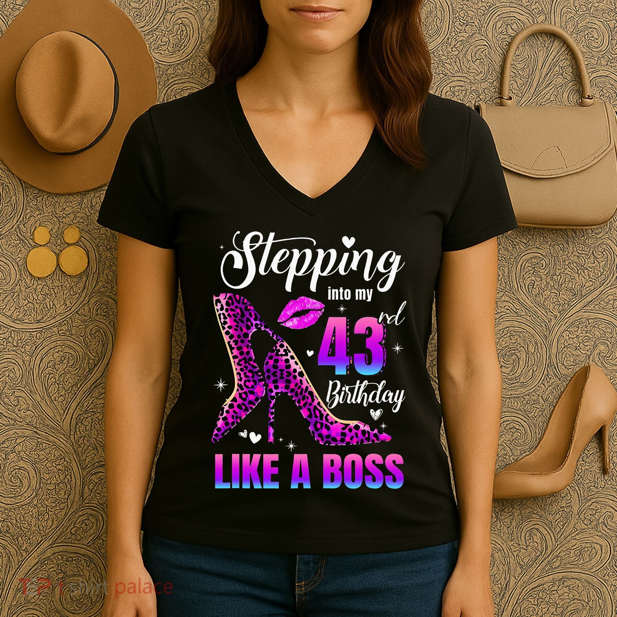 43 And Fabulous High Heels Stepping Into My 43Rd Birthday Women's V-Neck T-Shirt