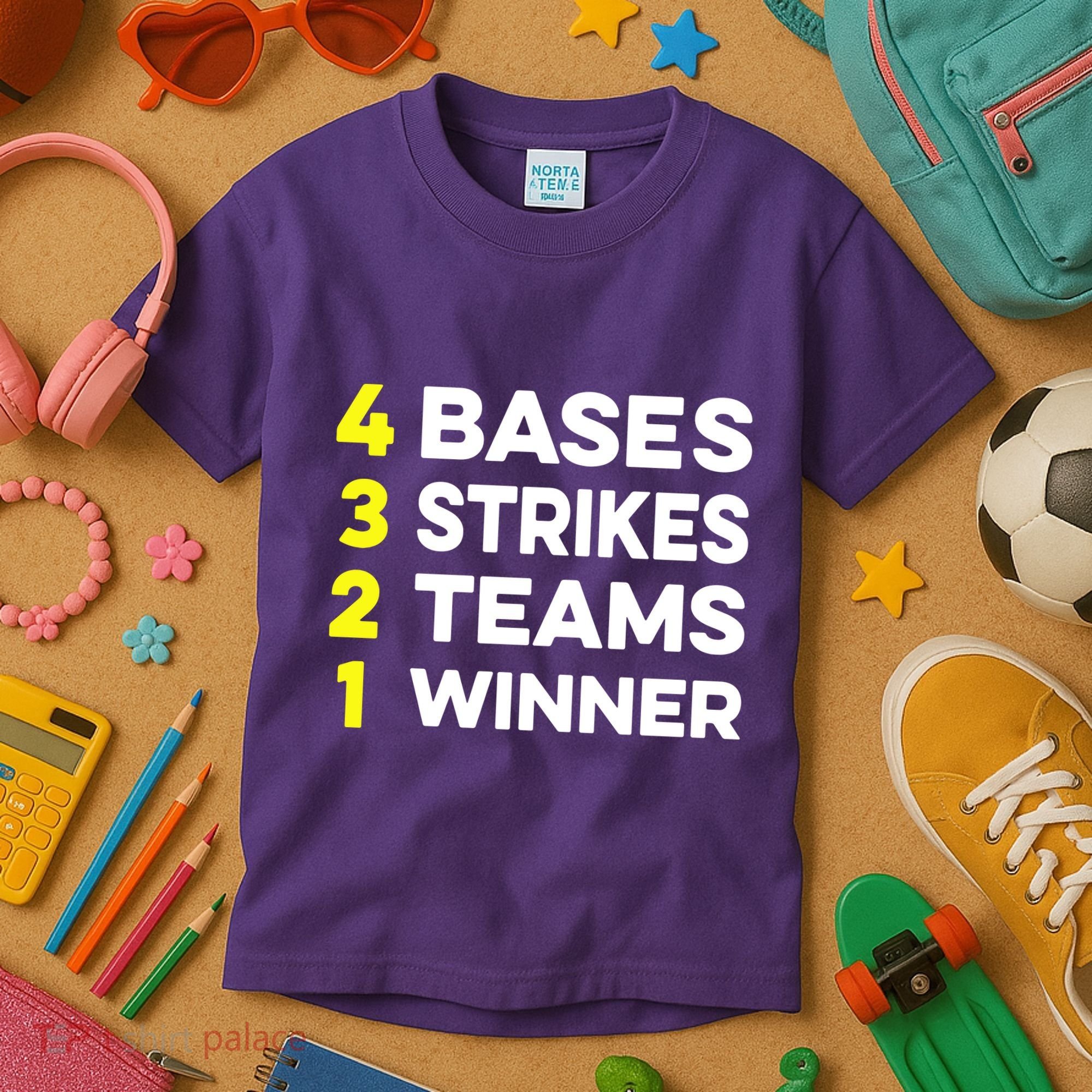 4 Bases 3 Strikes 2 Teams 1 Winner Kids T-Shirt