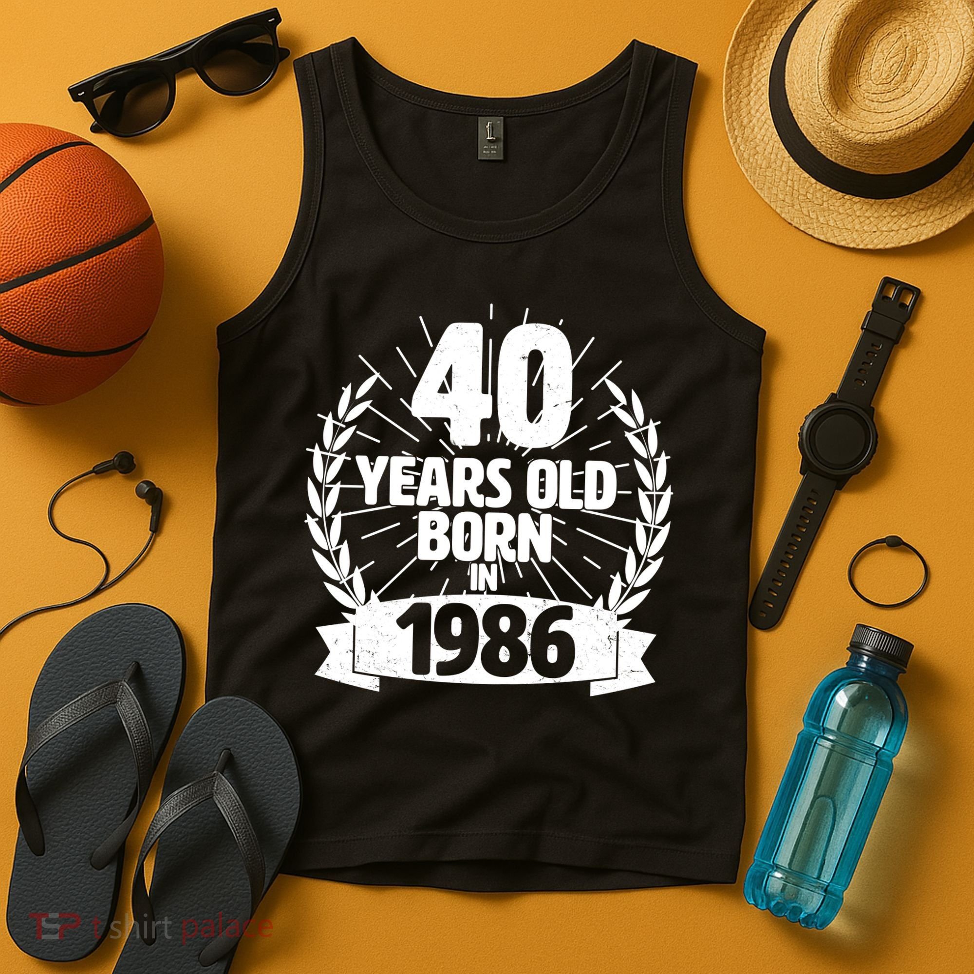 40th Birthday 40 Years Old Born In 1986 Wreath Banner  Tank Top