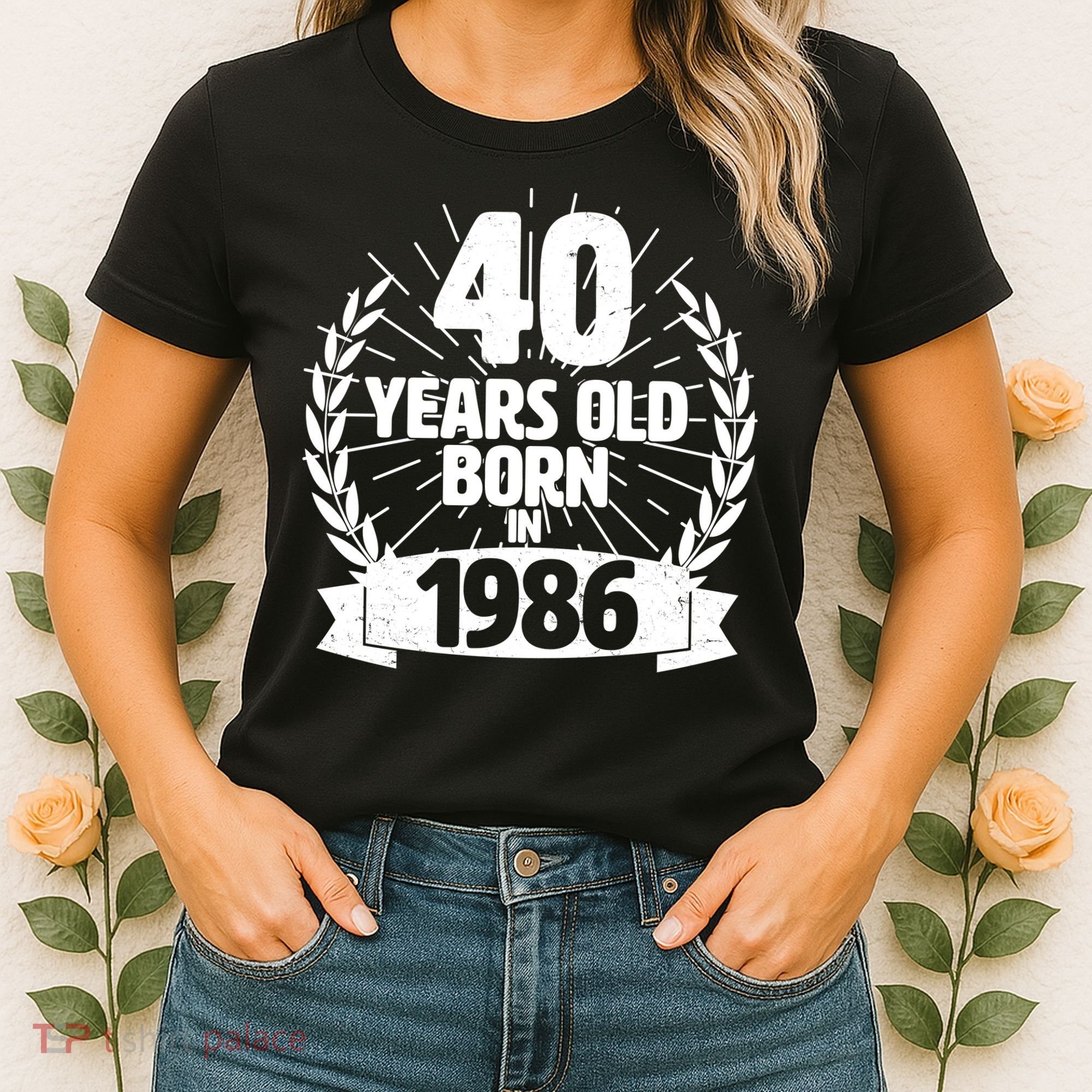 40th Birthday 40 Years Old Born In 1986 Wreath Banner  Women's T-Shirt