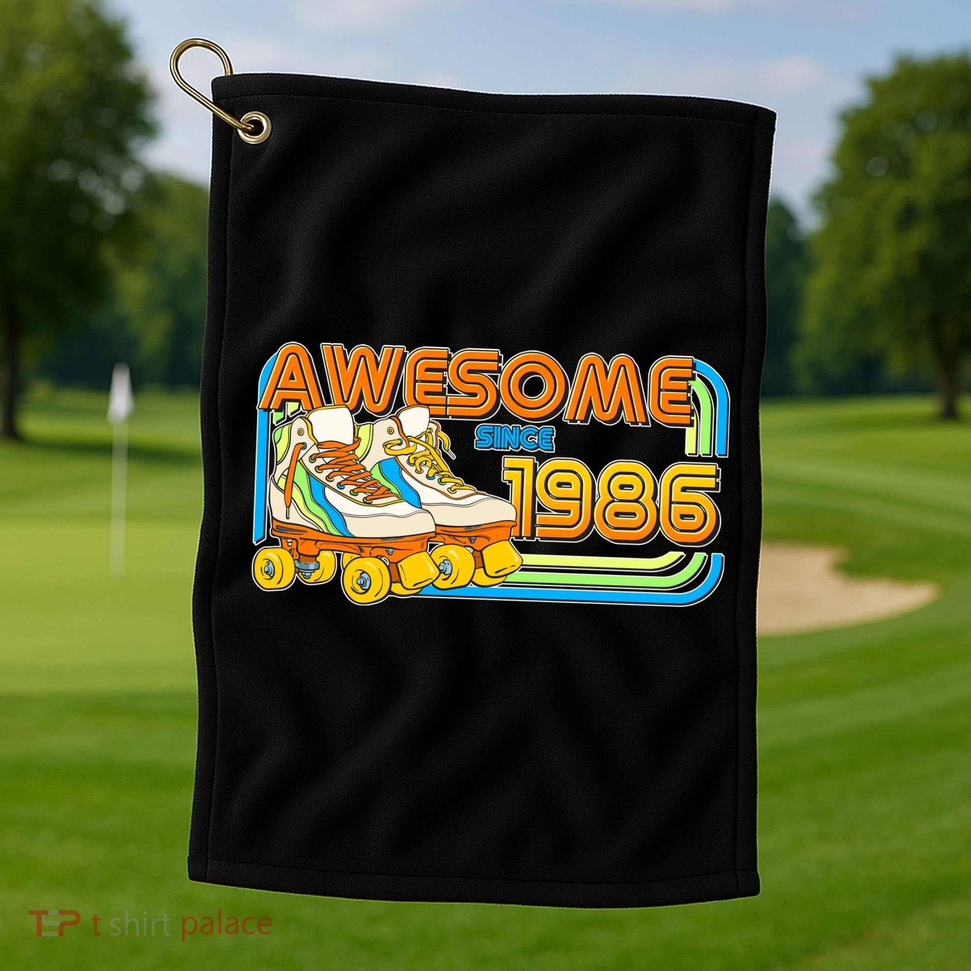 40th Birthday Awesome Since 1986 Retro Roller Skates  Golf Towel