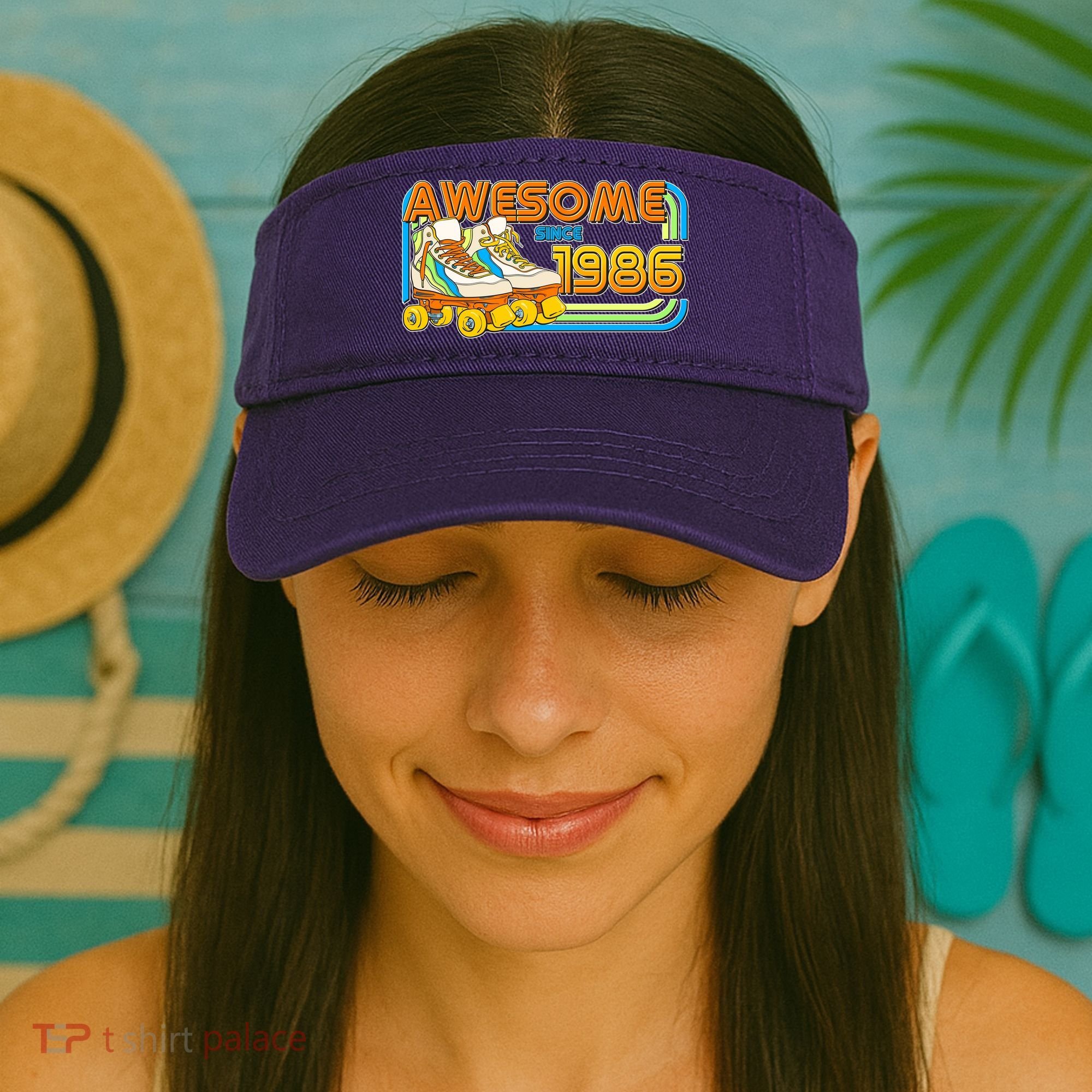 40th Birthday Awesome Since 1986 Retro Roller Skates  Visor