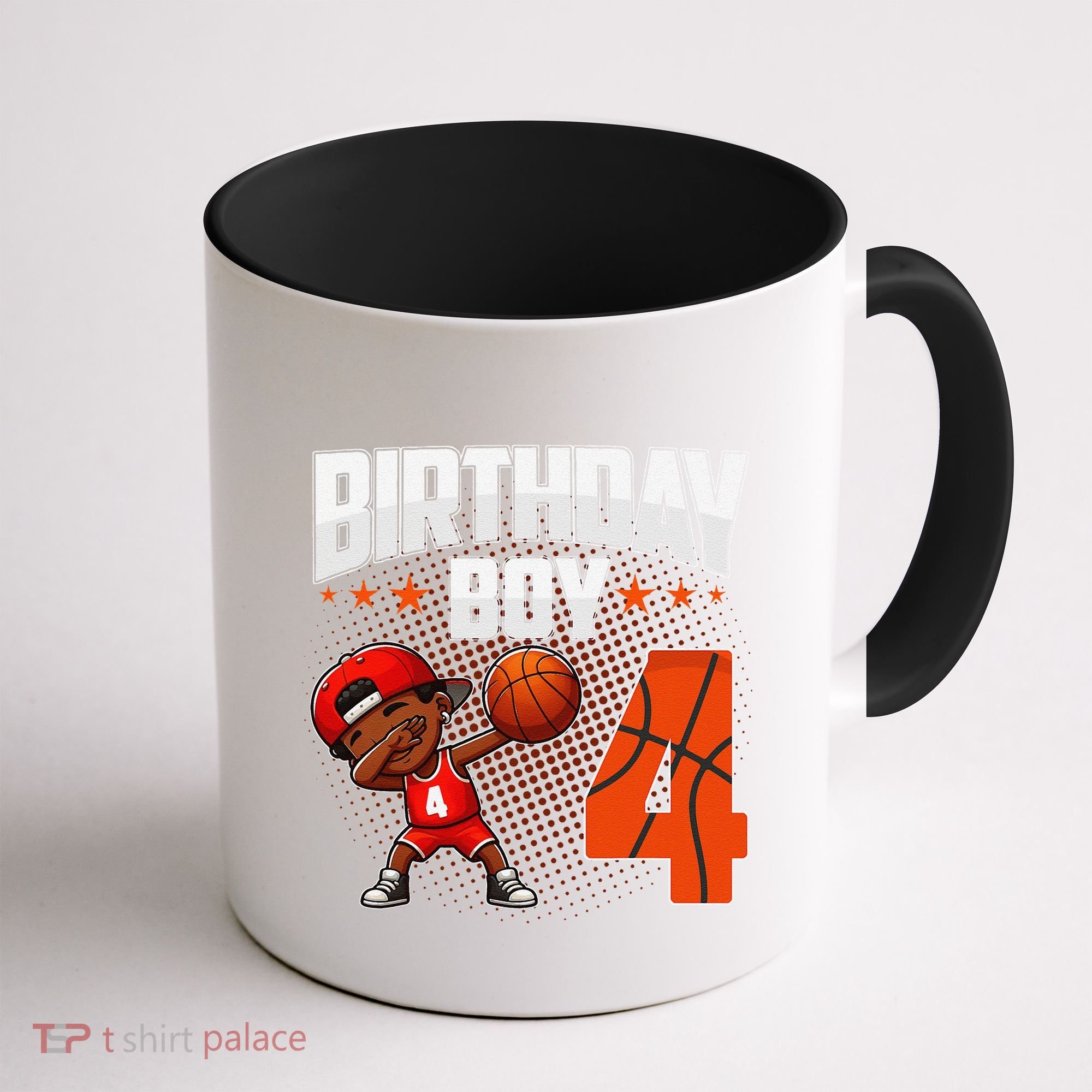 4th Birthday Boy Basketball Dabbing 4 Years Old Afro Boy Coffee Mug