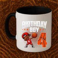 4th Birthday Boy Basketball Dabbing 4 Years Old Afro Boy Coffee Mug thumb 2