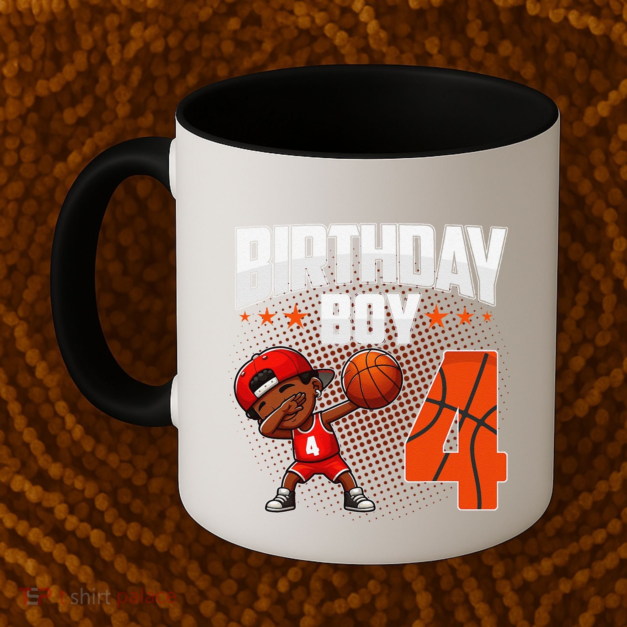 4th Birthday Boy Basketball Dabbing 4 Years Old Afro Boy Coffee Mug