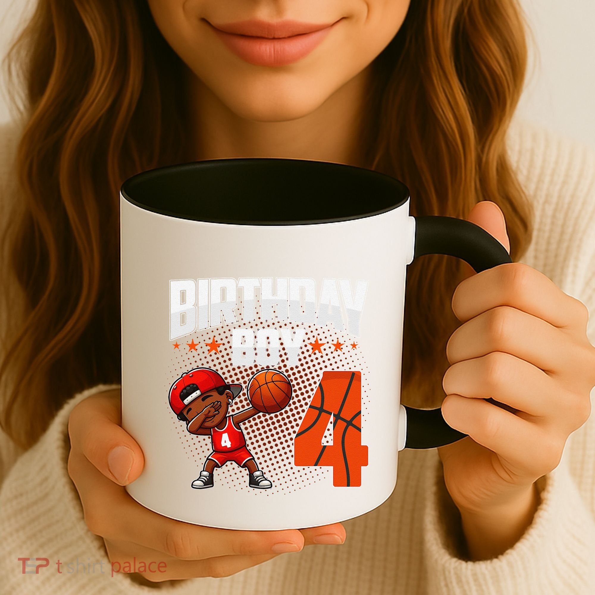 4th Birthday Boy Basketball Dabbing 4 Years Old Afro Boy Coffee Mug
