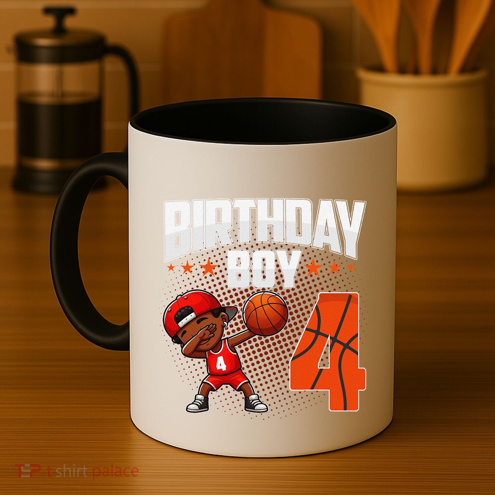 4th Birthday Boy Basketball Dabbing 4 Years Old Afro Boy Coffee Mug