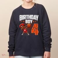 4th Birthday Boy Basketball Dabbing 4 Years Old Afro Boy Women's Sweatshirt thumb 0