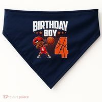 4th Birthday Boy Basketball Dabbing 4 Years Old Afro Boy USA-Made Doggie Bandana thumb 0