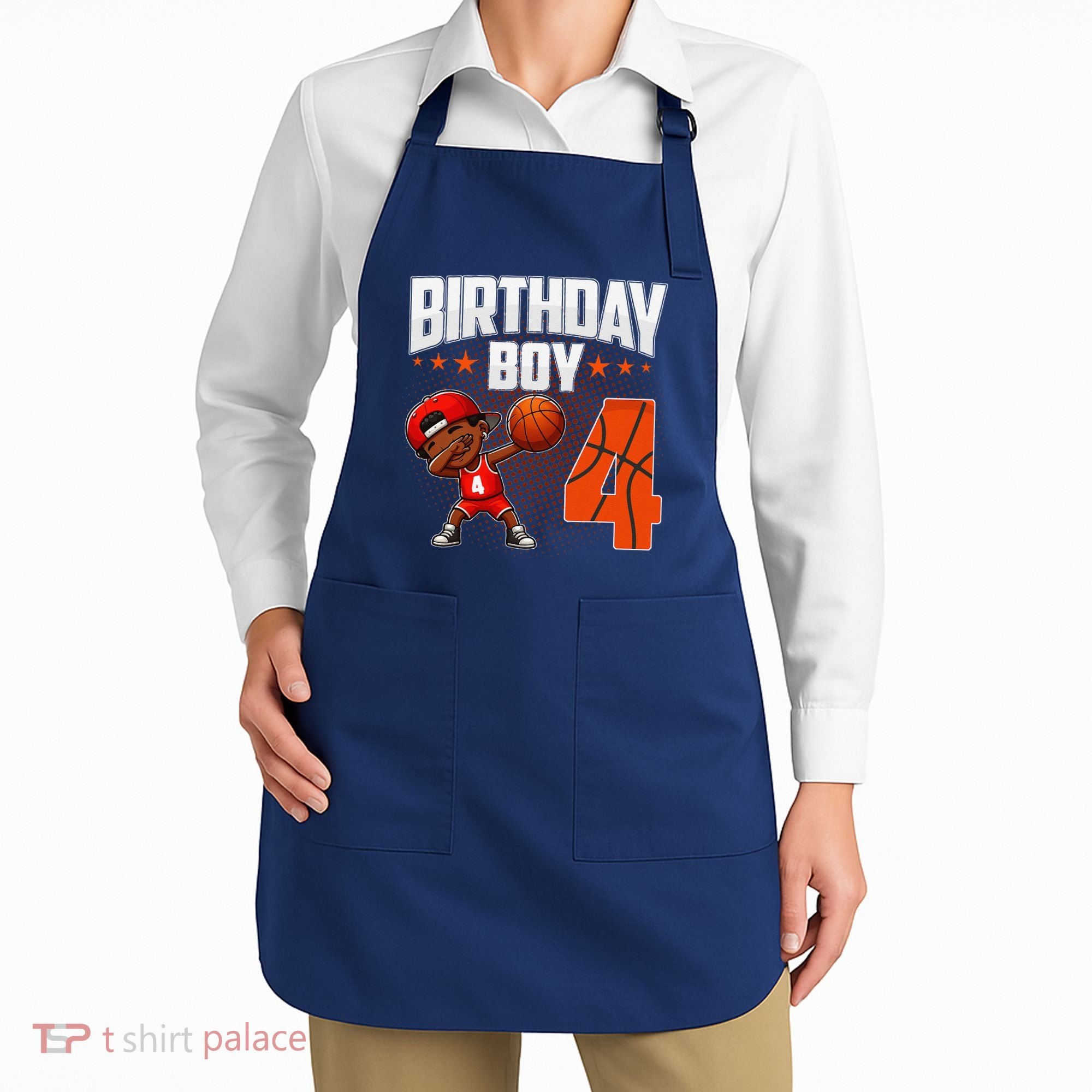 4th Birthday Boy Basketball Dabbing 4 Years Old Afro Boy Apron