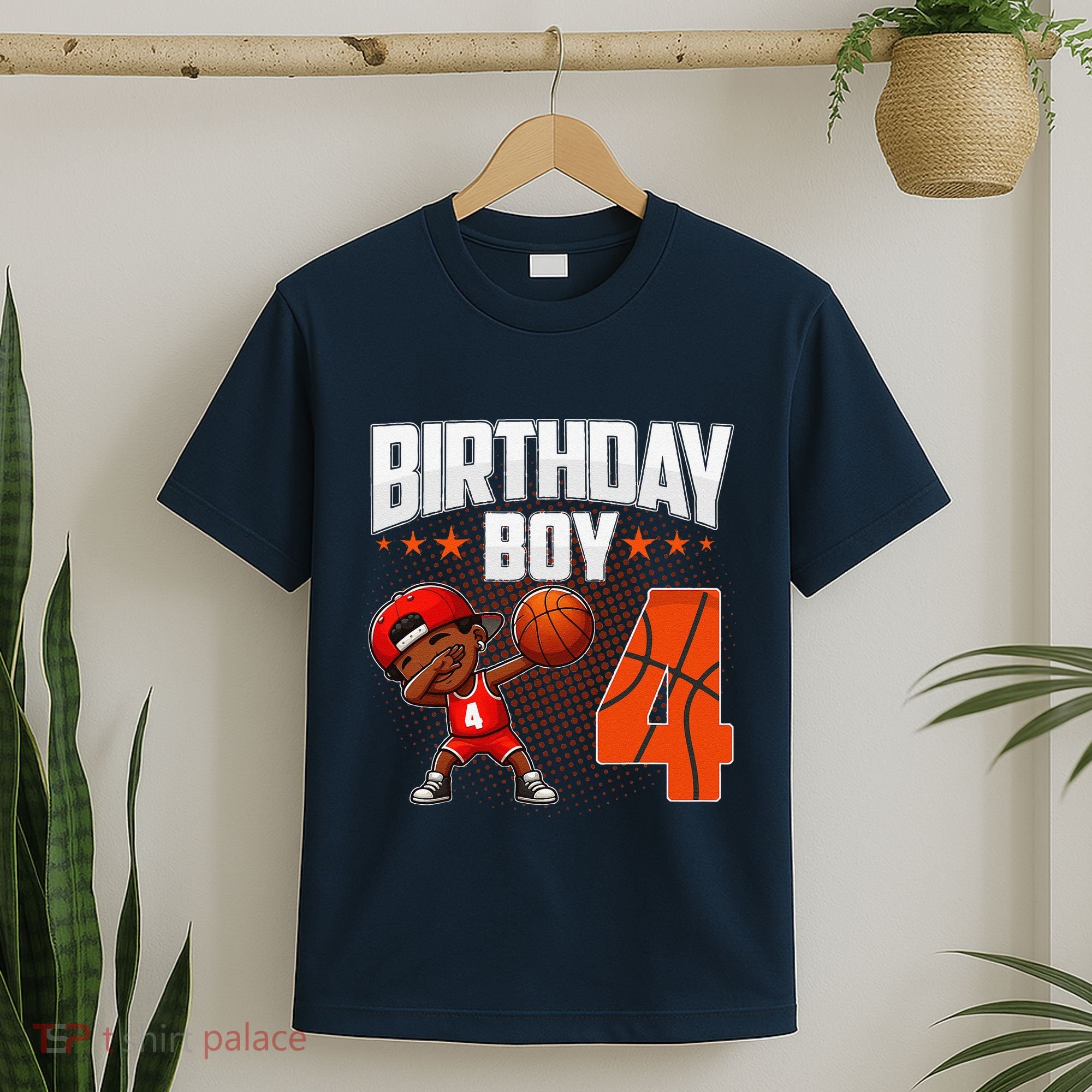 4th Birthday Boy Basketball Dabbing 4 Years Old Afro Boy T-Shirt