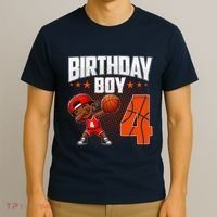 4th Birthday Boy Basketball Dabbing 4 Years Old Afro Boy T-Shirt thumb 3