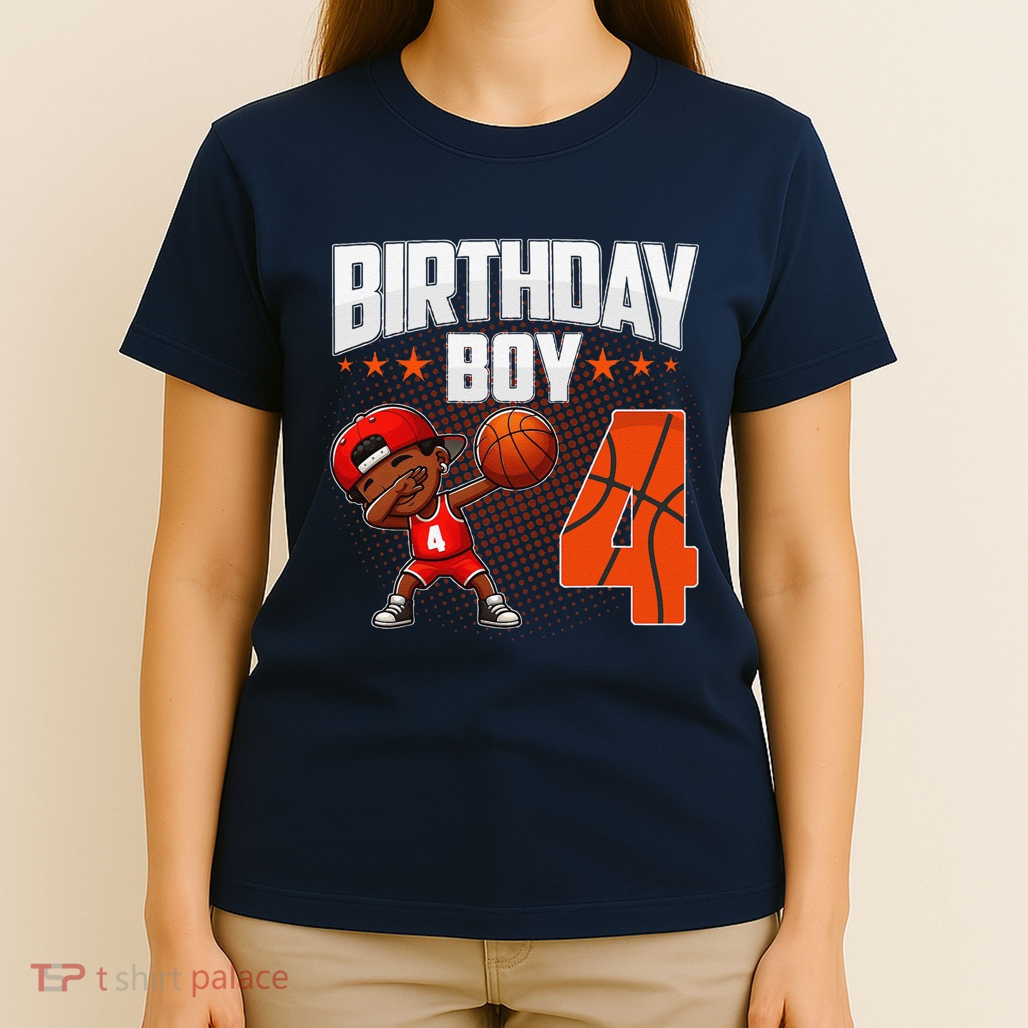 4th Birthday Boy Basketball Dabbing 4 Years Old Afro Boy T-Shirt