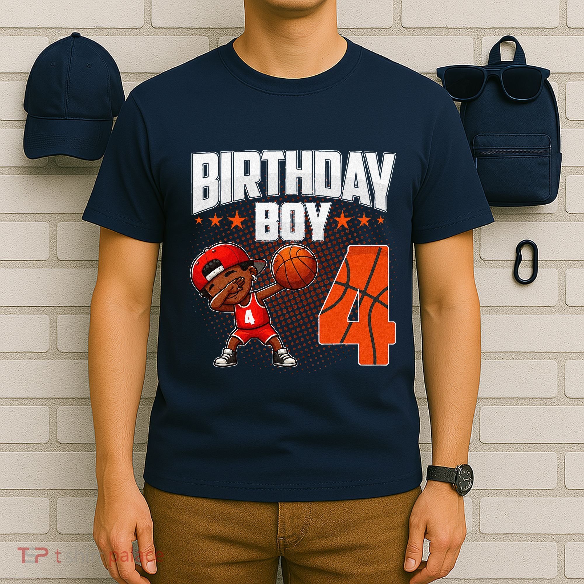 4th Birthday Boy Basketball Dabbing 4 Years Old Afro Boy T-Shirt