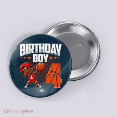4th Birthday Boy Basketball Dabbing 4 Years Old Afro Boy Button