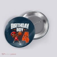 4th Birthday Boy Basketball Dabbing 4 Years Old Afro Boy Button thumb 0