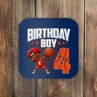 4th Birthday Boy Basketball Dabbing 4 Years Old Afro Boy Coaster thumb 0