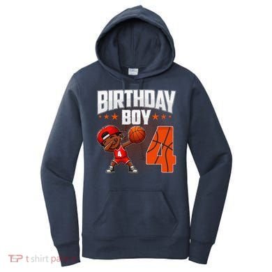 4th Birthday Boy Basketball Dabbing 4 Years Old Afro Boy Women's Hoodie