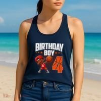 4th Birthday Boy Basketball Dabbing 4 Years Old Afro Boy Women's Tank Top thumb 2