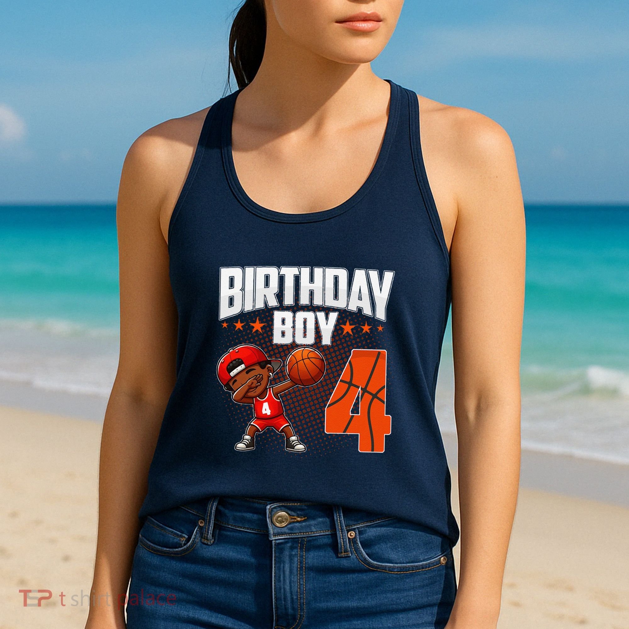 4th Birthday Boy Basketball Dabbing 4 Years Old Afro Boy Women's Tank Top