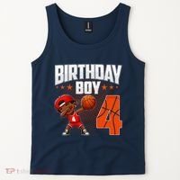 4th Birthday Boy Basketball Dabbing 4 Years Old Afro Boy Tank Top thumb 2