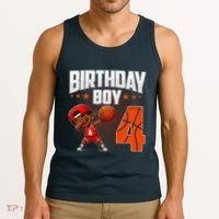 4th Birthday Boy Basketball Dabbing 4 Years Old Afro Boy Tank Top thumb 3