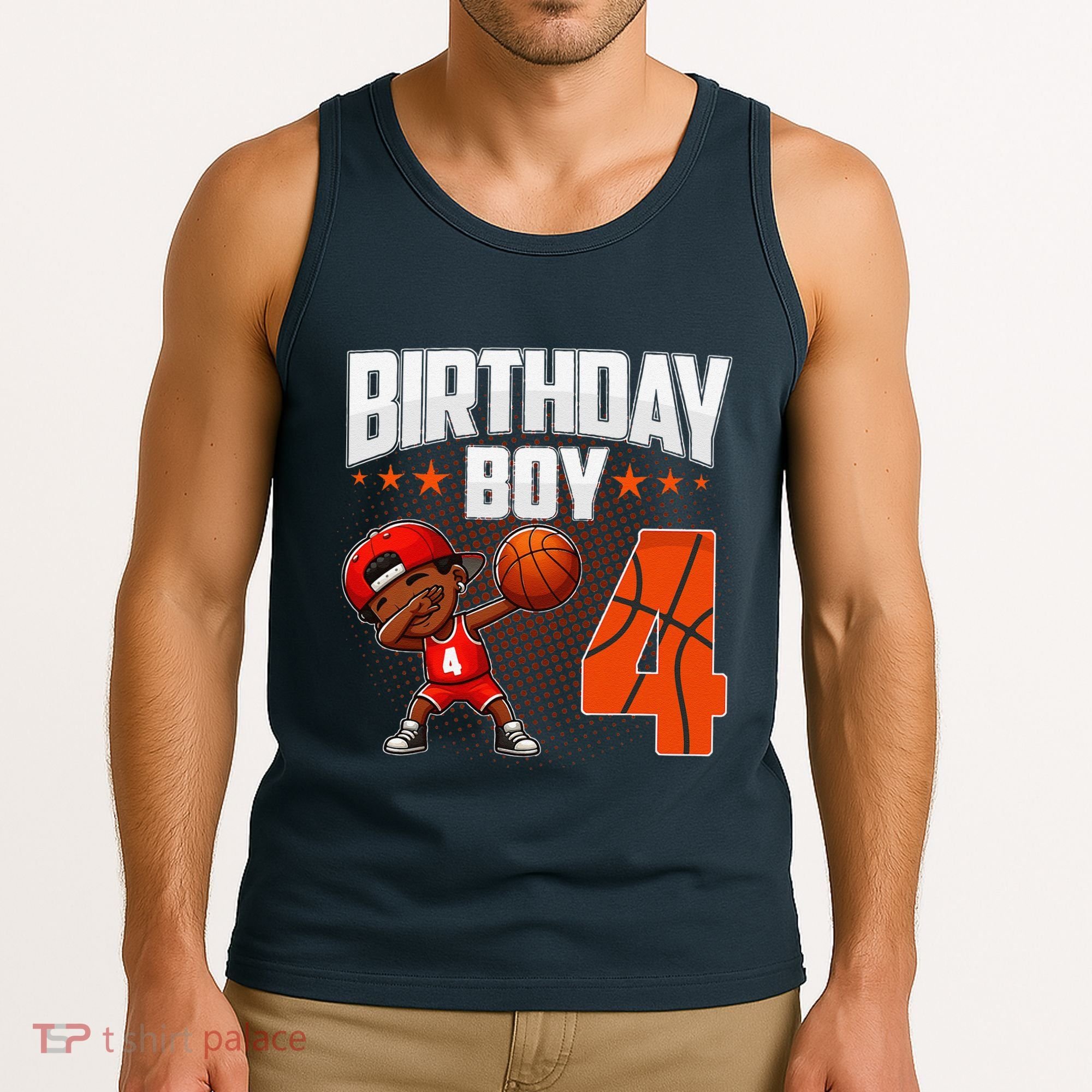 4th Birthday Boy Basketball Dabbing 4 Years Old Afro Boy Tank Top