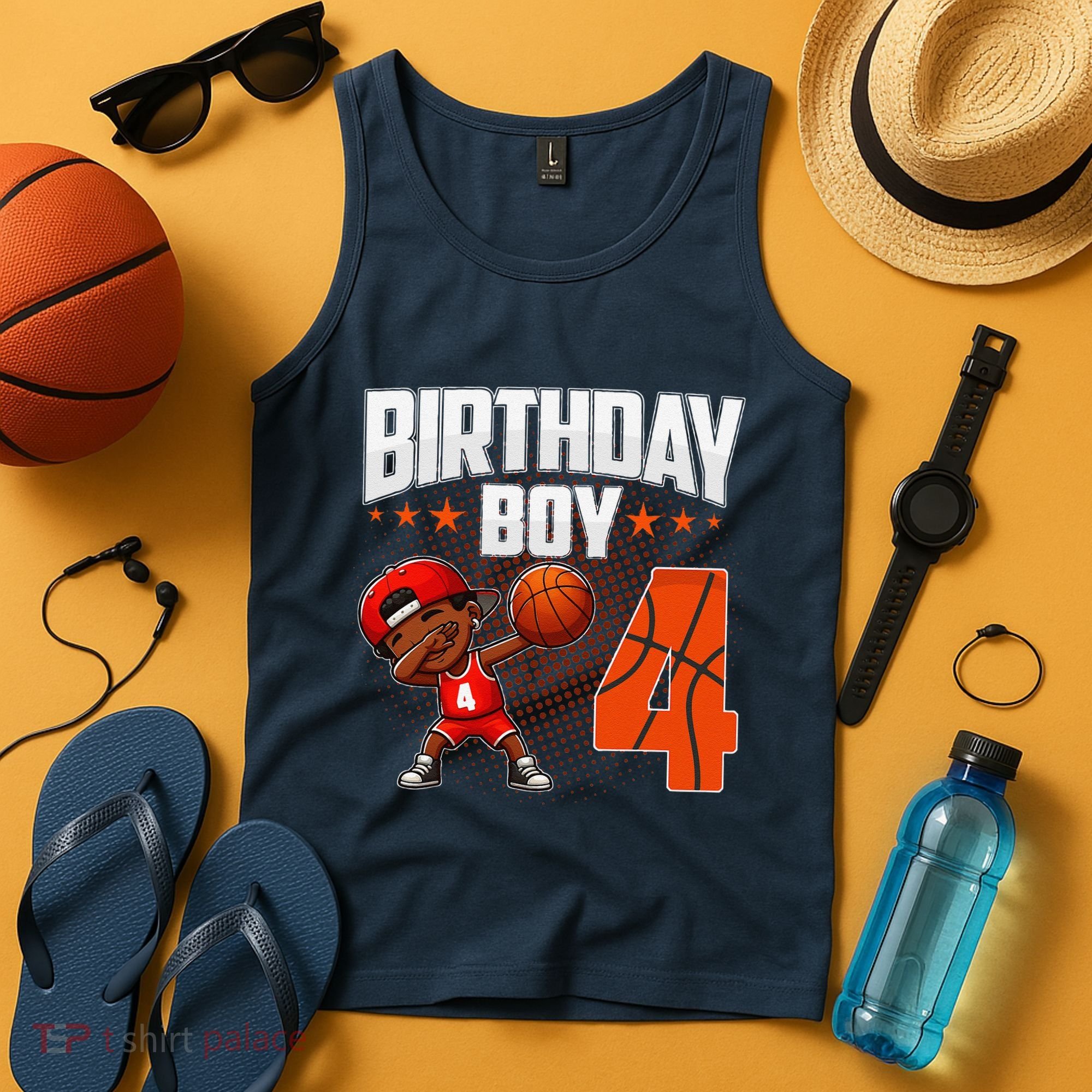 4th Birthday Boy Basketball Dabbing 4 Years Old Afro Boy Tank Top