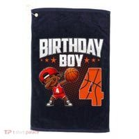 4th Birthday Boy Basketball Dabbing 4 Years Old Afro Boy Golf Towel thumb 0