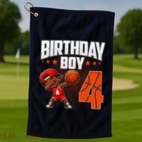 4th Birthday Boy Basketball Dabbing 4 Years Old Afro Boy Golf Towel thumb 1