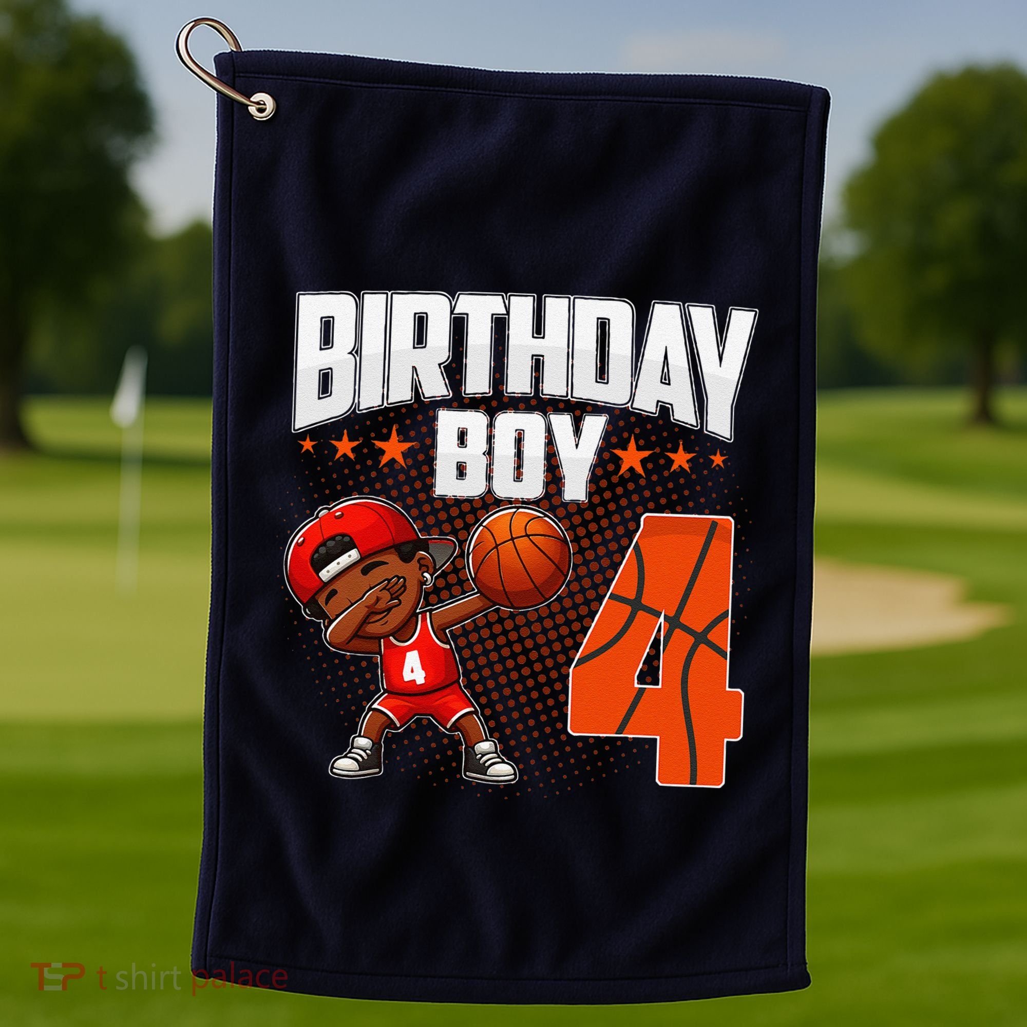 4th Birthday Boy Basketball Dabbing 4 Years Old Afro Boy Golf Towel