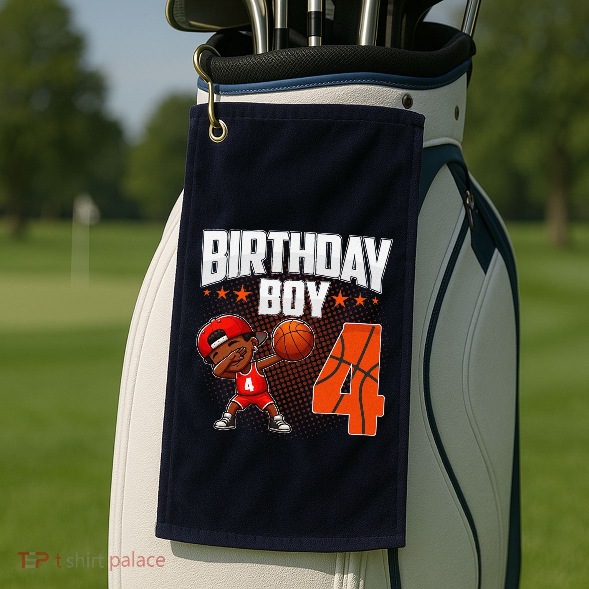 4th Birthday Boy Basketball Dabbing 4 Years Old Afro Boy Golf Towel