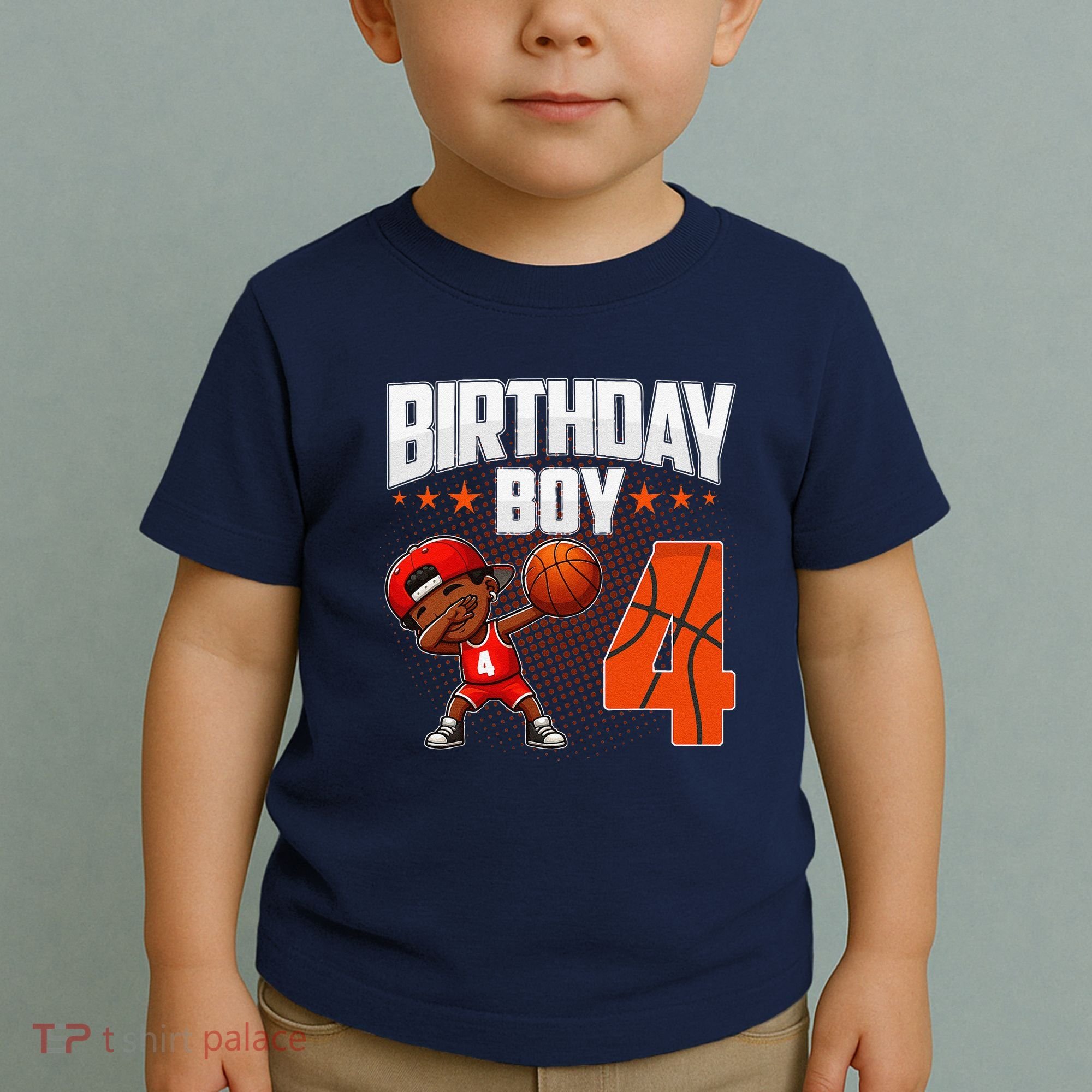 4th Birthday Boy Basketball Dabbing 4 Years Old Afro Boy Toddler T-Shirt