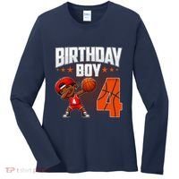 4th Birthday Boy Basketball Dabbing 4 Years Old Afro Boy Women's Long Sleeve Shirt thumb 0