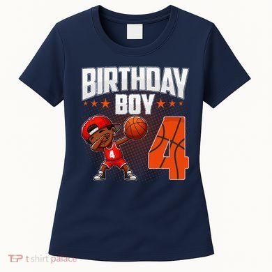 4th Birthday Boy Basketball Dabbing 4 Years Old Afro Boy Women's T-Shirt