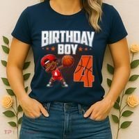 4th Birthday Boy Basketball Dabbing 4 Years Old Afro Boy Women's T-Shirt thumb 2