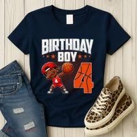 4th Birthday Boy Basketball Dabbing 4 Years Old Afro Boy Women's T-Shirt thumb 3