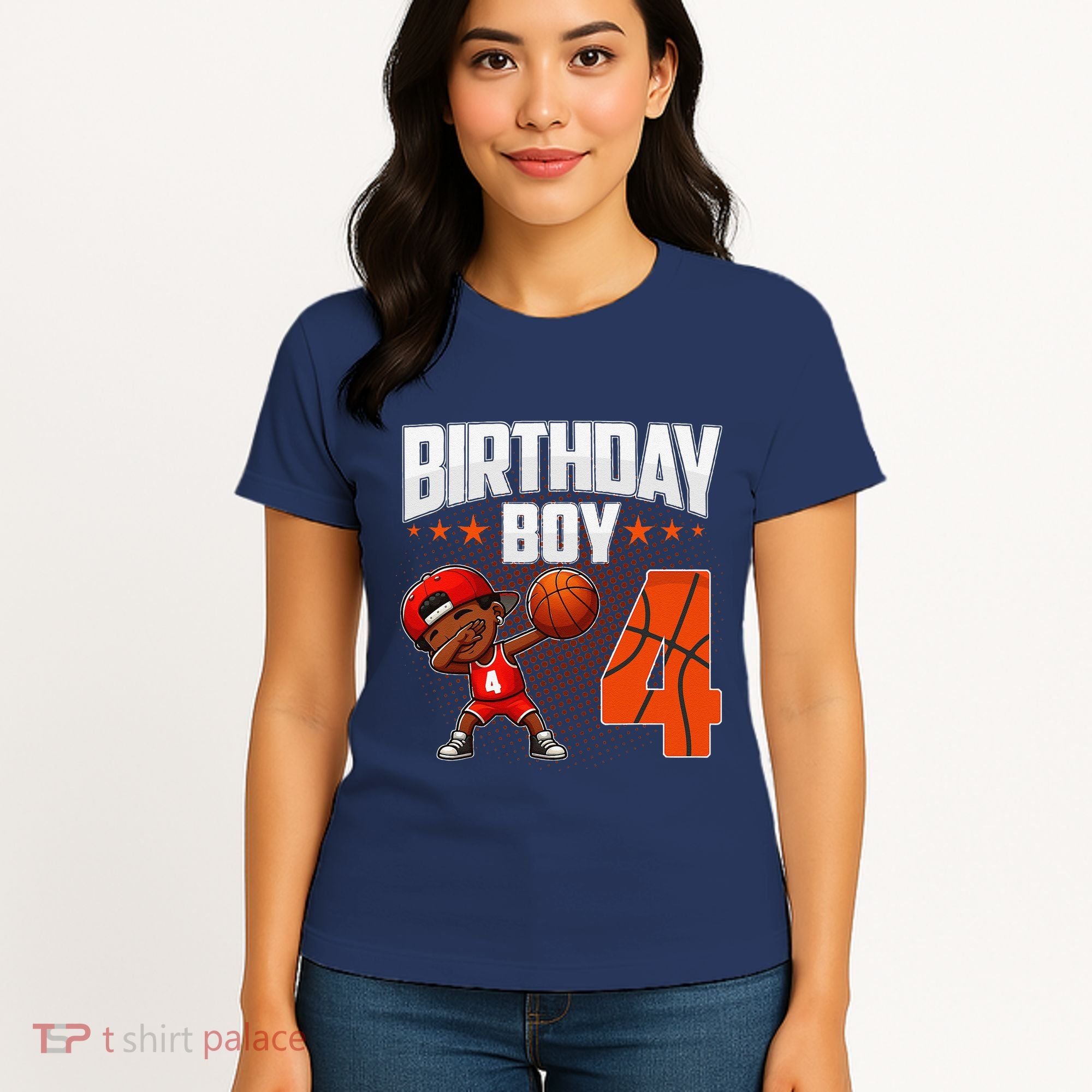 4th Birthday Boy Basketball Dabbing 4 Years Old Afro Boy Women's T-Shirt