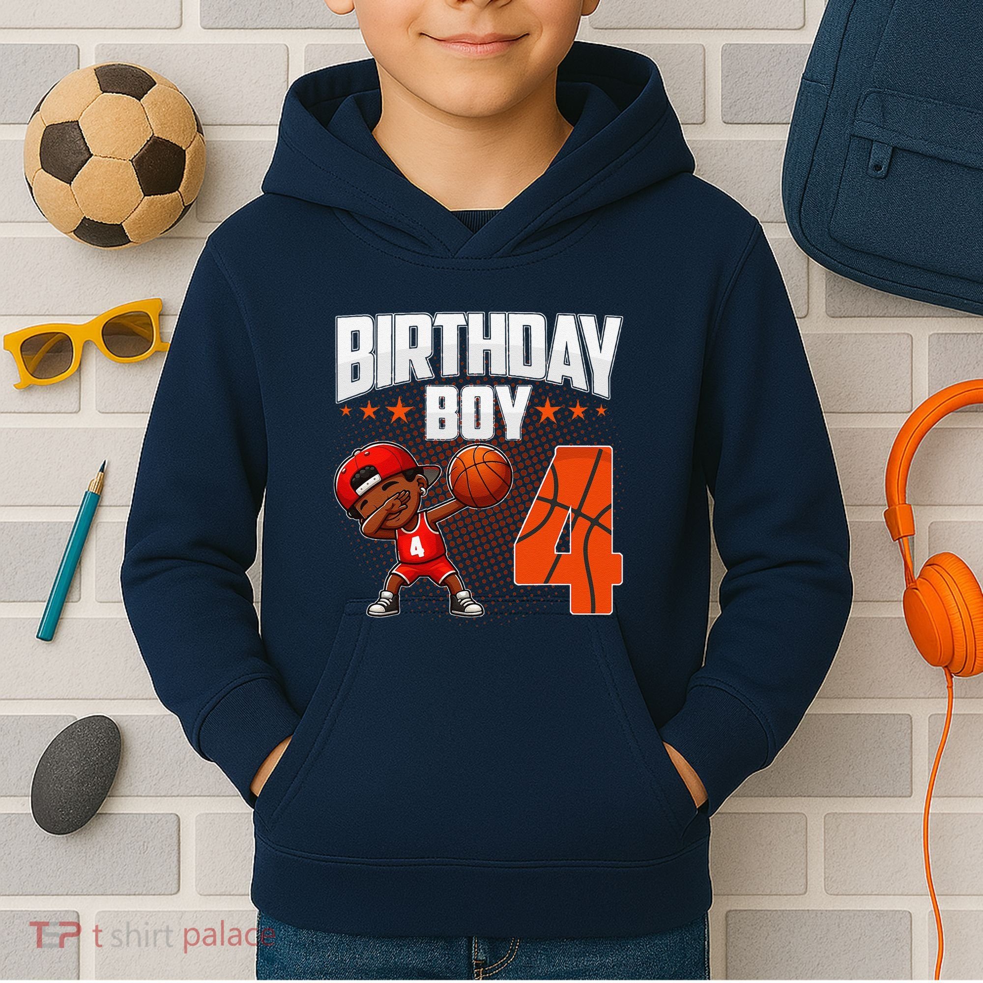 4th Birthday Boy Basketball Dabbing 4 Years Old Afro Boy Kids Hoodie