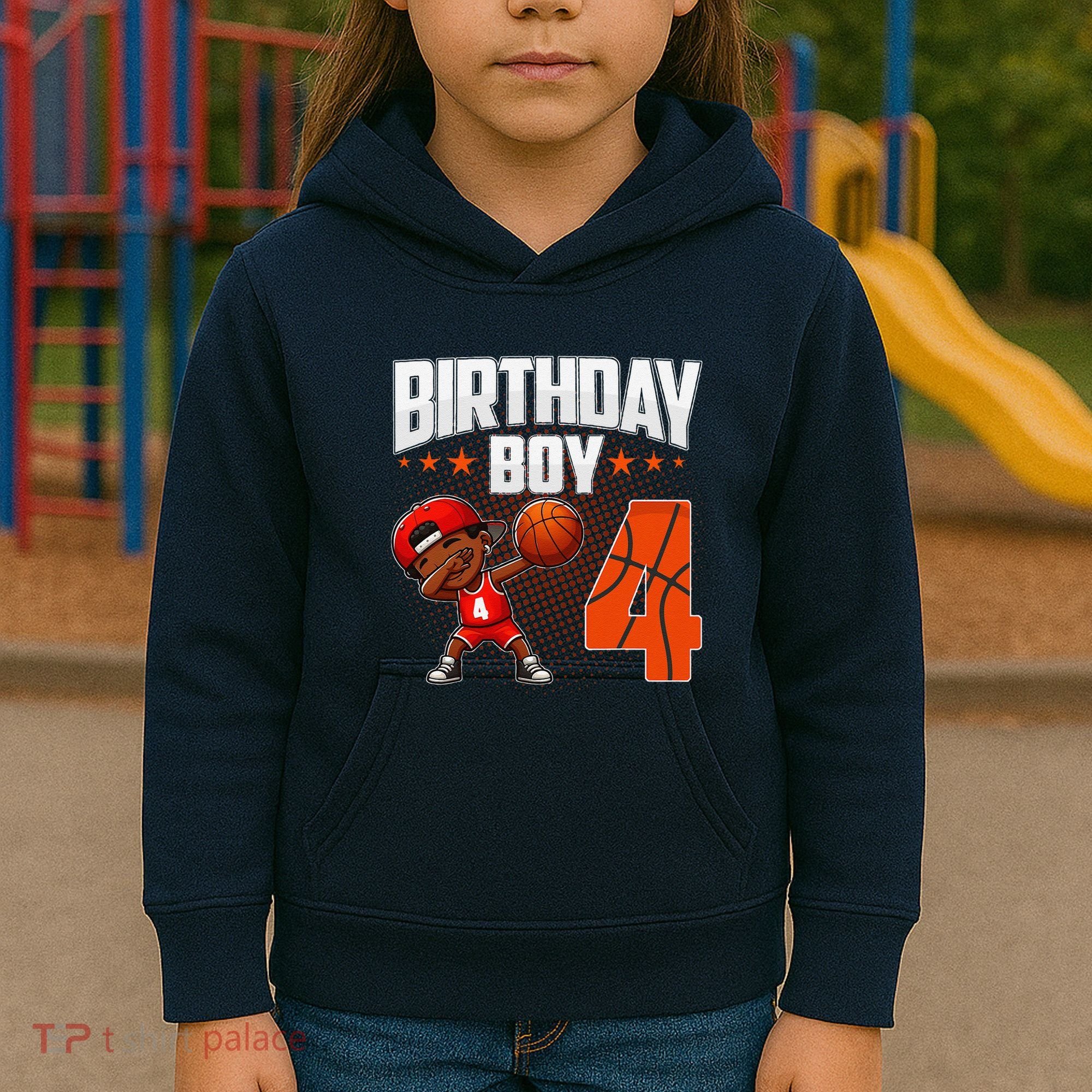 4th Birthday Boy Basketball Dabbing 4 Years Old Afro Boy Kids Hoodie