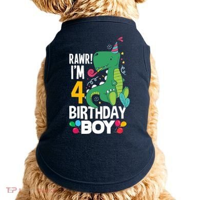 4th Birthday Boy 4 Year Old Birthday Boy T Rex Dinosaur Doggie Tank