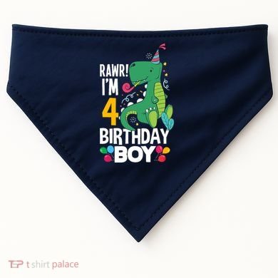 4th Birthday Boy 4 Year Old Birthday Boy T Rex Dinosaur USA-Made Doggie Bandana
