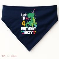 4th Birthday Boy 4 Year Old Birthday Boy T Rex Dinosaur USA-Made Doggie Bandana thumb 0