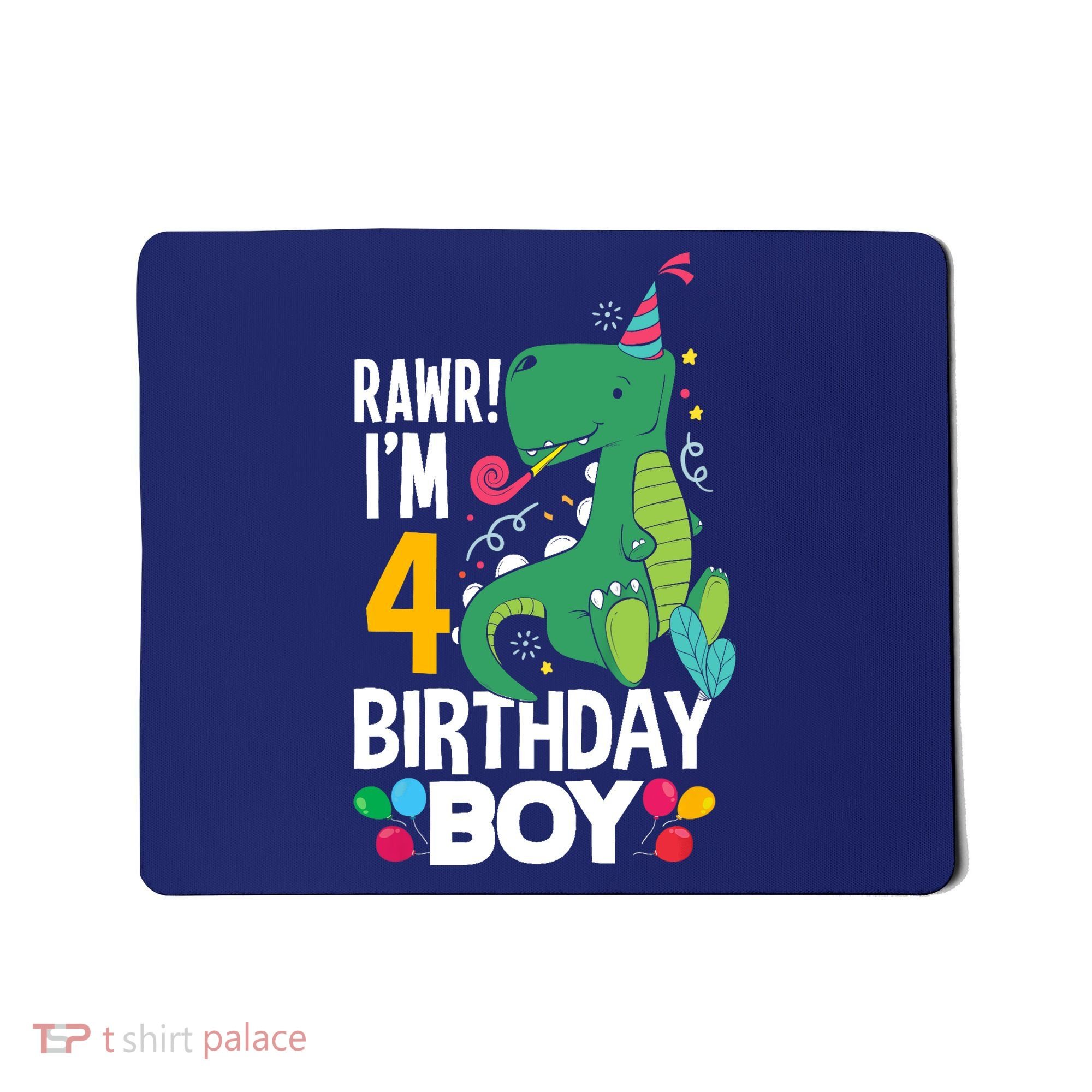 4th Birthday Boy 4 Year Old Birthday Boy T Rex Dinosaur Mousepad